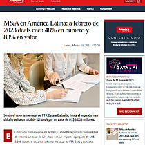 M&A en Amrica Latina: a febrero de 2023 deals caen 48% en nmero y 83% en valor